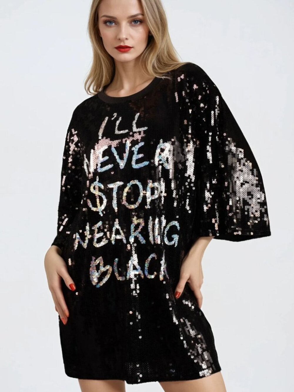 Kate Hewko Black Sequin Tunic T Dress